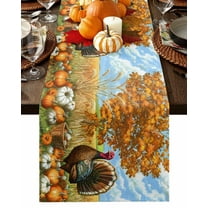 Fall Table Runner 13x36 Inch Turkey Pumpkin Fall Thanksgiving Watercolor Animal Table Runners Dresser Scarves Holiday Kitchen Dining Table Decoration for Home Party Indoor