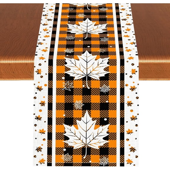 Rustic Modern Table Runner Fall Table Runner 13x36 inches, Maple Leaf Thanksgiving Rustic Buffalo ...
