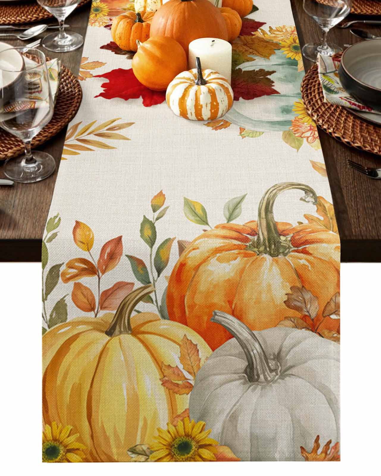 Fall Table Runner 13x60 Inch Thanksgiving Pumpkin Leaves Fall Harvest ...