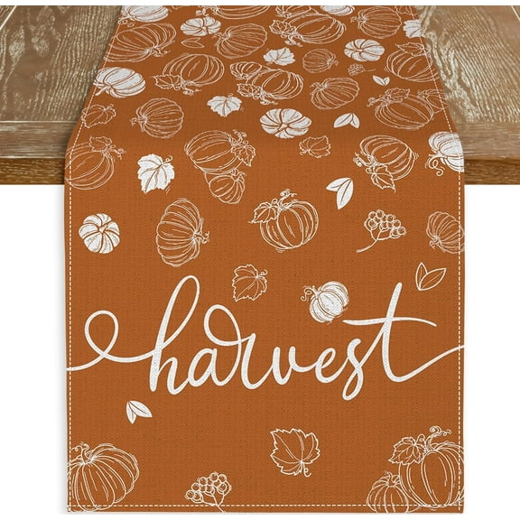 Fall Table Runner 13x72 Inch, Orange Pumpkin Watercolor Thanksgiving Autumn Table Runner Burlap Dining Table Decor Fall Decorations for Home Harvest Holiday Party Supplies