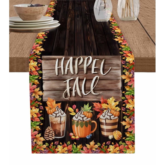 Fall Table Runner 36 Inches, Maple Leaves Coffee Pine Cones Bed Runner Dresser Scarves Tabletop for Indoor Outdoor Parties/Ceremony/Banquet, 13"x 36"