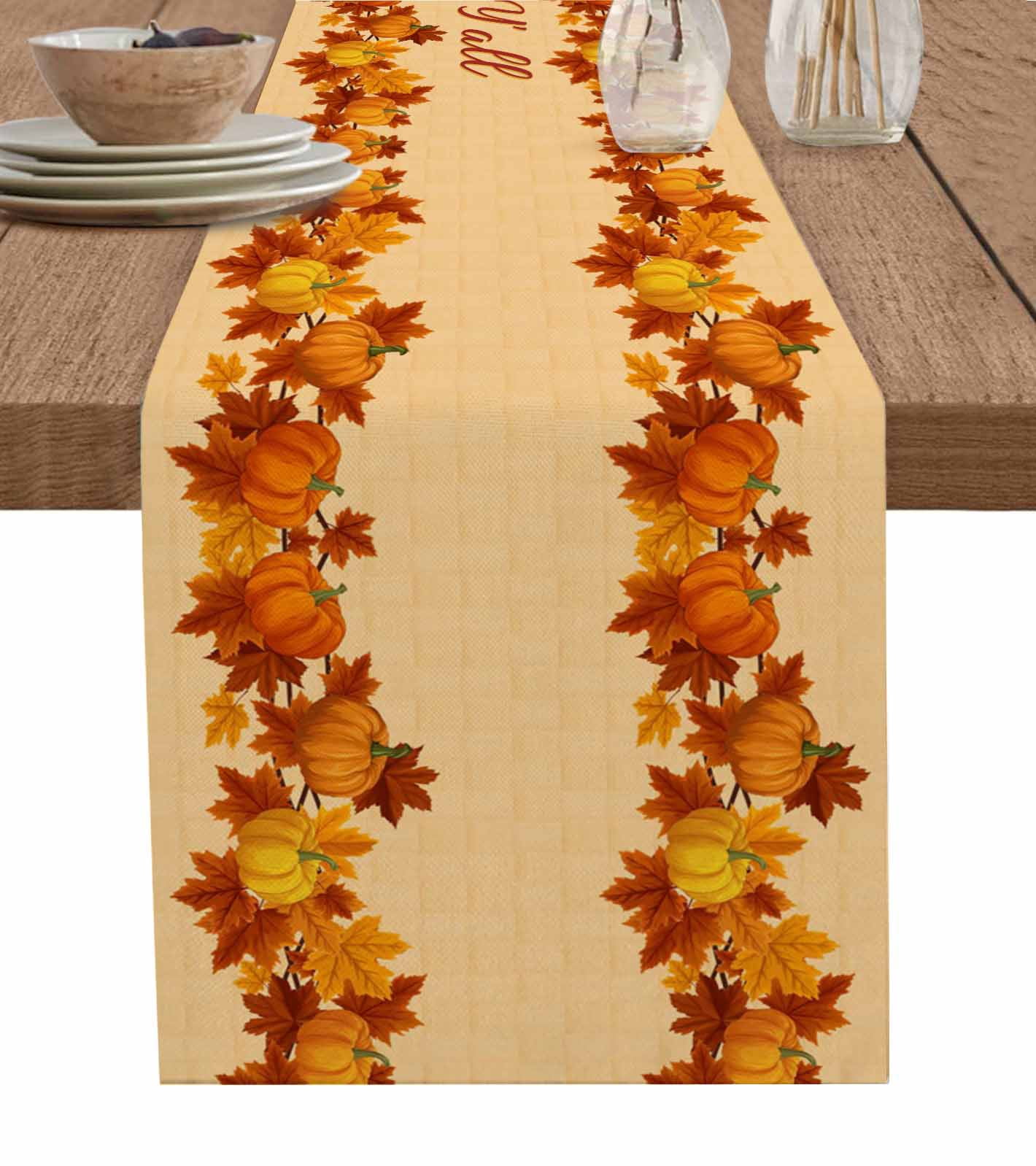 Fall Table Runner 72 Inches, Burnt Orange Pumpkin Vintage Autumn Maple ...