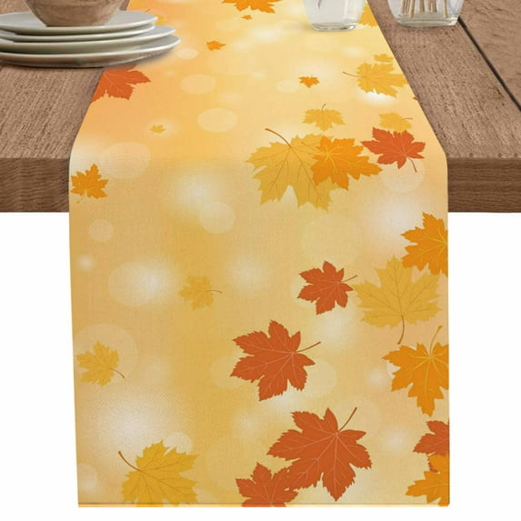 Fall Table Runner 90 Inches Long for Dining Table Decor, Thanksgiving Autumn Maple Leaf Orange Burlap Linen Farmhouse Table Runner Coffee Table Runners Dresser Scarf for Kitchen Party Holiday