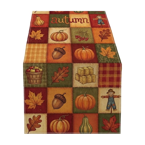 Fall Table Runner,Buffalo Plaid Pumpkin Autumn Harvest Thanksgiving Dining Table Decor for Home Party