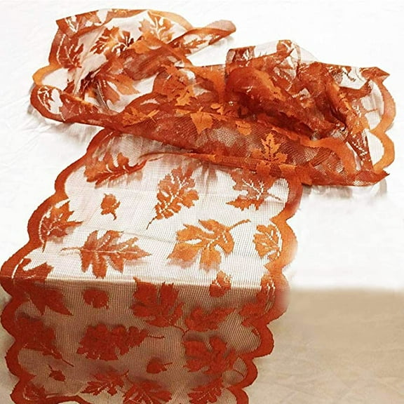 Fall Table Runner Decorations 13 x 72 Inch Maples Leaves Table Runner Fall Table Decor Autumn Harvest Orange Lace Runner Brow Long Thanksgiving Decorations for Home Tables Dinner (Brown)