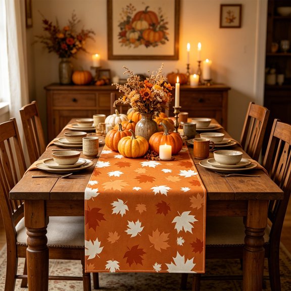 Fall Table Runner, Fall Decor Thanksgiving Table Runner, 13*71 Inch Pumpkin Table Runner for Fall Wedding Shower Friendsgiving Thanksgivig Home Kitchen Table Decorations