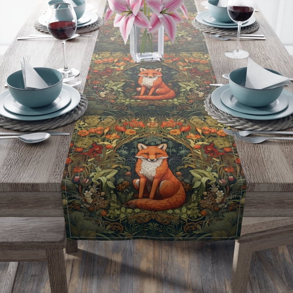 Fall Table Runner, Fox Decor, Fox Lovers, Table Runner Fall, Farmhouse Decor, Boho Home Decor, William Morris, Holiday Gift For Her Poster Unframed