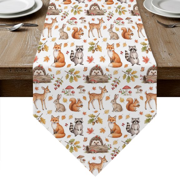 Fall Table Runner Linen Burlap Table Runner 36 Inches Small Autumn Mushroom Maple Leaves Dresser Scarves for Kitchen Island Coffee Dining Room Party Wedding Banquet Holiday Decoration 13"x36"