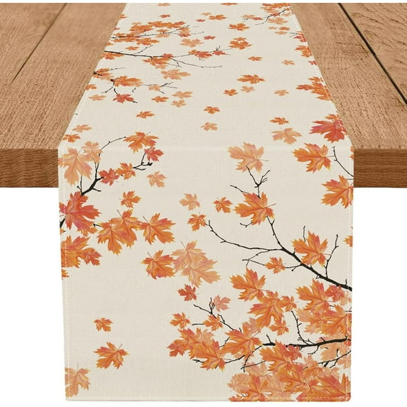 Fall Table Runner Maple Branches Autumn Harvest Thanksgiving Table Runner Farmhouse Holiday Kitchen Dining Room Table Decoration 13x72 Inch (13'''' x 120'''')