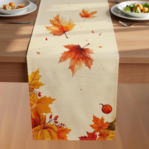 Fall Table Runner with Maple Leaves, Pumpkins,Thanksgiving harvests Farmhouse Style Autumn Table Decoration for Dining Party and Home Decor,36x13 inches