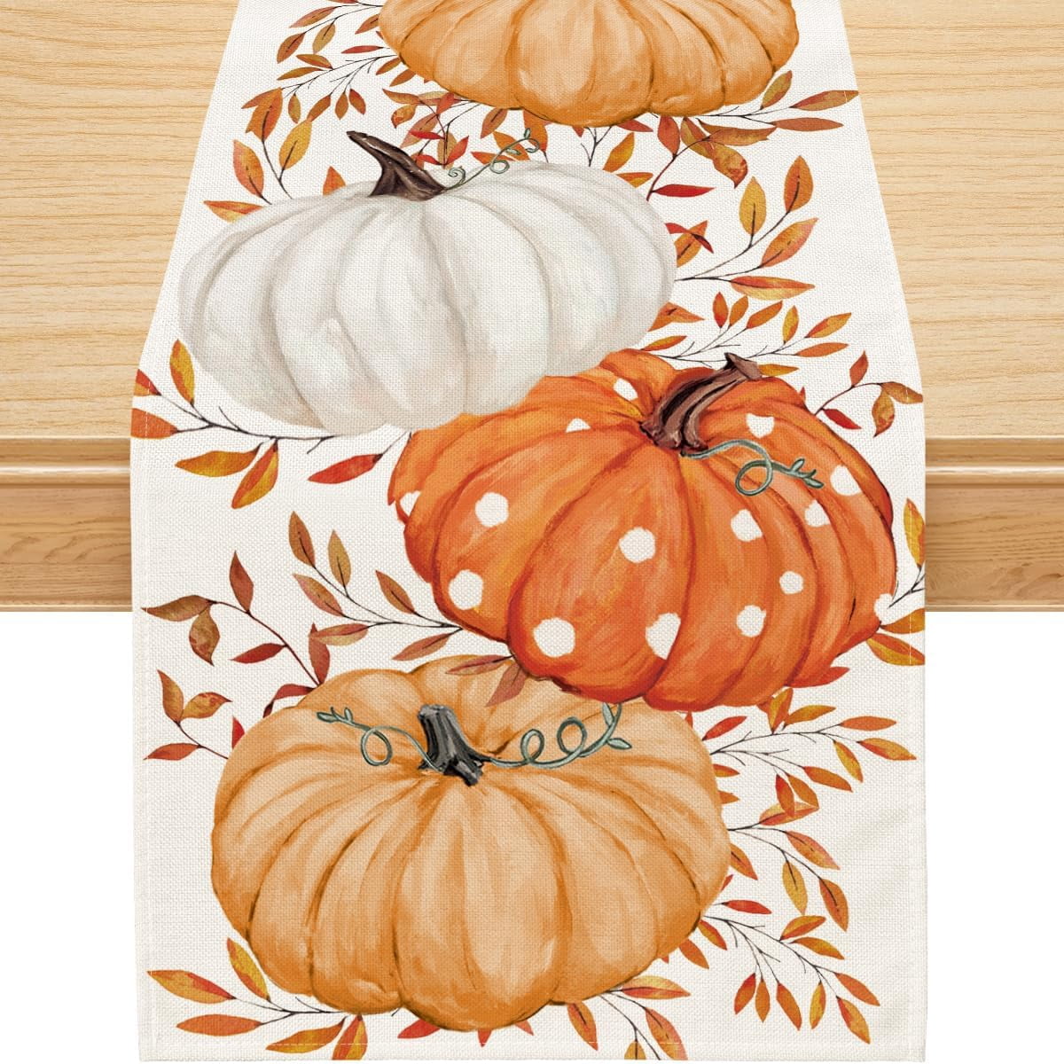 Fall Table Runner, Orange Pumpkin Eucalyptus Runner Seasonal Autumn ...