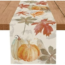 Fall Table Runner Pumpkin Maple Leaf Watercolor Vintage Table Runners Seasonal Autumn Thanksgiving Harvest Home Kitchen Dining Party Decorations 13x36 Inch