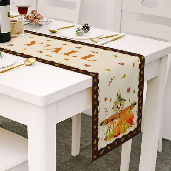 Fall Table Runner,Pumpkin Maple Leaves Thanksgiving Table Runner 13 x 70 Inch,Linen Autumn Harvest Table Decor for Fall Thanksgiving Decorations Dining Table Kitchen Coffee Living Room
