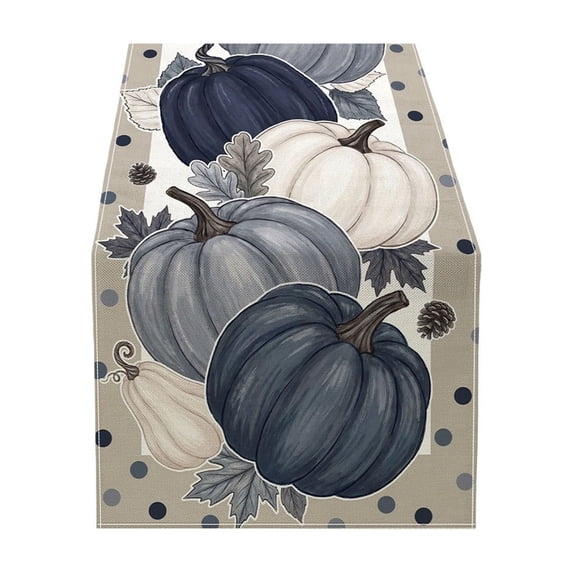 Fall Table Runner,Pumpkin Polka Dot Linen Table Runner,Autumn Harvest Thanksgiving Dining Table Decor for Home Party