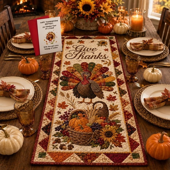 Fall Table Runner Quilted Halloween and Thanksgiving Christmas Dining Decor | Farmhouse Table Accent for Kitchen, Buffet and Holiday Meals