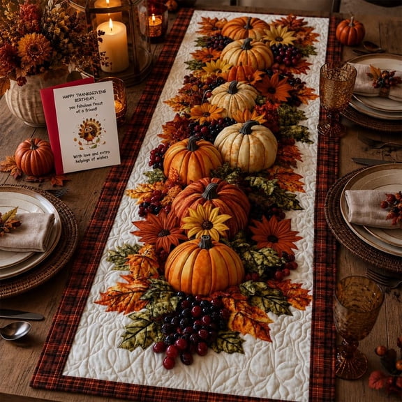 Fall Table Runner Quilted Halloween and Thanksgiving Christmas Dining Decor | Farmhouse Table Accent for Kitchen, Buffet and Holiday Meals