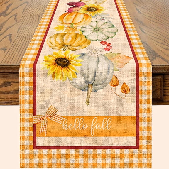 Fall Table Runner, Fall Table Runner 90 Inches Long, Happy Fall Yall Pumpkins Gnomes Runners for Table, Autumn Maple Leaves Rustic Seasonal Decor Burlap Runner Rug for Home Decorations Dining Room