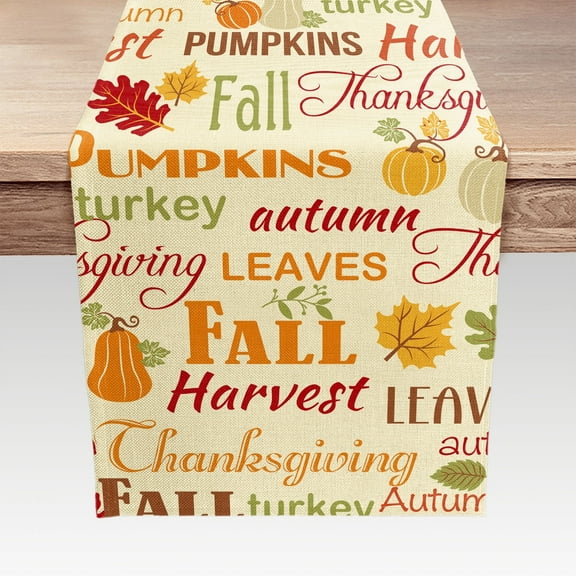 Fall Table Runner, Seasonal Autumn Leaves Pumpkins Thanksgiving Kitchen Dining Table Decoration for Home Party Decor 13 x 72 Inch