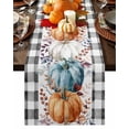 thumbnail image 1 of Fall Table Runner Thanksgiving Autumn Eucalyptus Leaf Pumpkin Table Runners Black Buffalo Plaid Cotton Linen Dresser Scarf Kitchen Dining Table Decor for Fall Holiday Party Decor 13x72 Inch, 1 of 9