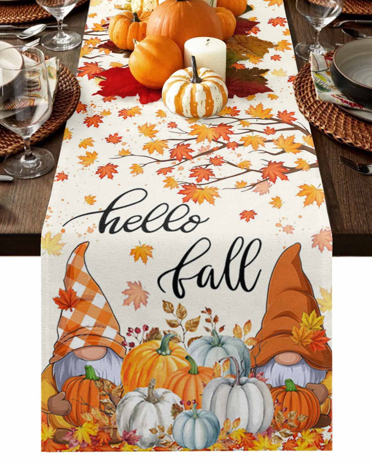 Fall Table Runner Thanksgiving Autumn Maple Leaves Gnome Table Runners ...