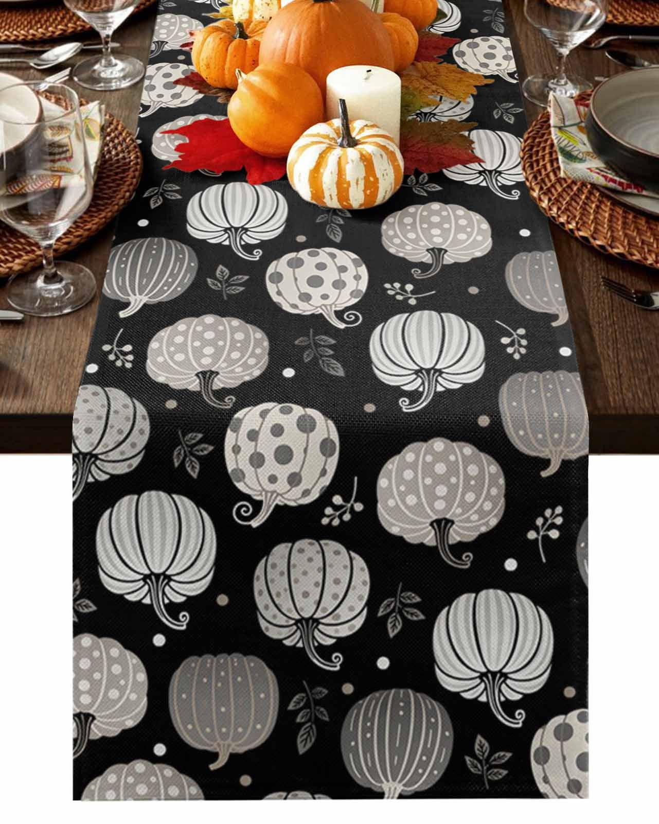 Fall Table Runner Thanksgiving Black Dots Stripes Pumpkin Table Runners ...
