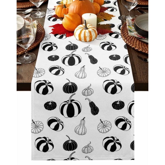 Fall Table Runner Thanksgiving Black White Pumpkin Table Runners Pear Fruit Cotton Linen Dresser Scarf Kitchen Dining Table Decor for Fall Holiday Party Decor 13x36 Inch