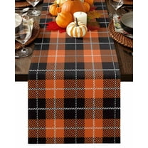 Fall Table Runner Thanksgiving Buffalo Check Plaid Table Runners Orange Black Plaid Cotton Linen Dresser Scarf Kitchen Dining Table Decor for Fall Holiday Party Decor 13x36 Inch