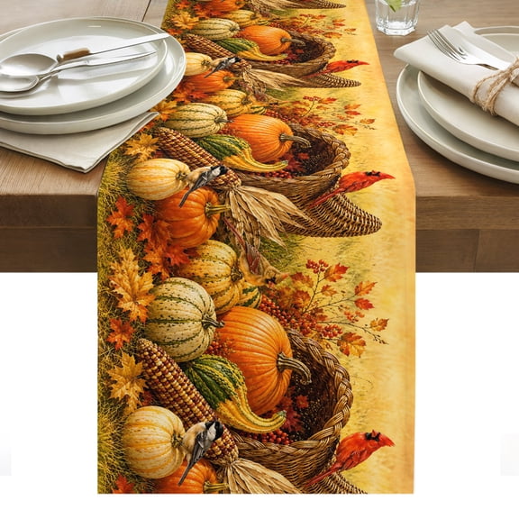 Fall Table Runner Thanksgiving Country Harvest Pumpkins Cardinal Tablerunners 13 x 120 Inch, Table Decorations Tabletop Scarf for Summer Gathering Holiday Farmhouse Kitchen Dining Decor