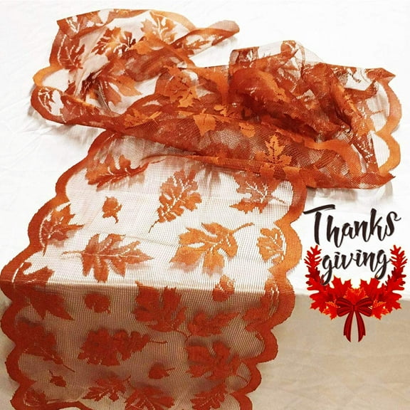 Fall Table Runner Thanksgiving Decorations 13 x 72 Inch Brow Pumpkin Table Runner Harvest Lace Maple Leaves Runner Brow Long Fall Table Line for Thanksgiving Dinner Autumn Events Indoor Seasonal Decor