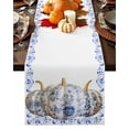 thumbnail image 1 of Fall Table Runner Thanksgiving Flower Pumpkin Table Runners Blue Floral Cotton Linen Dresser Scarf Kitchen Dining Table Decor for Fall Holiday Party Decor 13x72 Inch, 1 of 9