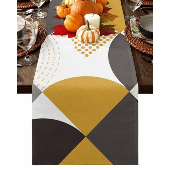 Fall Table Runner Thanksgiving Geometric Yellow Black Table Runners Square Lattice Colorful Cotton Linen Dresser Scarf Kitchen Dining Table Decor for Fall Holiday Party Decor 13x90 Inch
