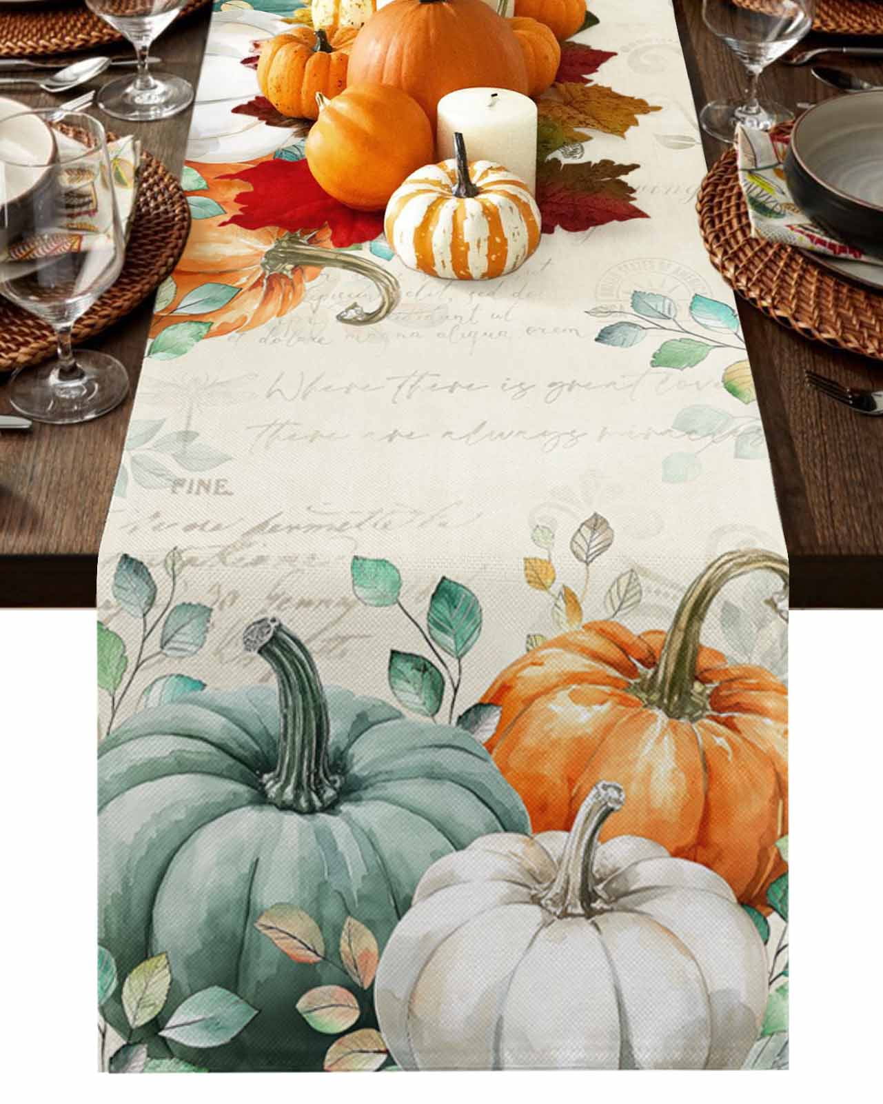 Fall Table Runner Thanksgiving Green Pumpkin Table Runners Eucalyptus ...