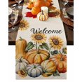 thumbnail image 1 of Fall Table Runner Thanksgiving Harvest Pumpkin Table Runners Maple Leaves Sunflower Linen Welcome Cotton Linen Dresser Scarf Kitchen Dining Table Decor for Fall Holiday Party Decor 13x90 Inch, 1 of 9