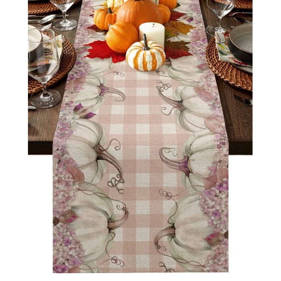 ARKENY Fall Table Runner 13x72 Inches - Pumpkin Orange Buffalo Plaid, Burlap Feel Polyester, For Thanksgiving Decor