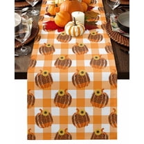 Fall Table Runner Thanksgiving Leopard Print Pumpkin Table Runners Orange Buffalo Plaid Cotton Linen Dresser Scarf Kitchen Dining Table Decor for Fall Holiday Party Decor 13x90 Inch