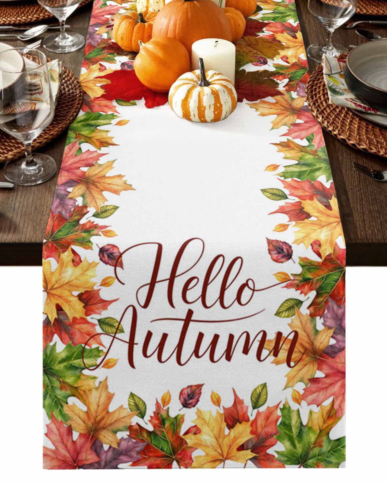Smiry Autumn Leaves Table Runner 13x72 Inch - Jacquard Damask Fall Harvest Decor