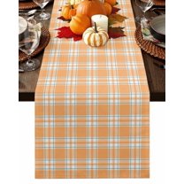 Fall Table Runner Thanksgiving Orange Buffalo Plaid Table Runners Classic Checked Cotton Linen Dresser Scarf Kitchen Dining Table Decor for Fall Holiday Party Decor 13x36 Inch