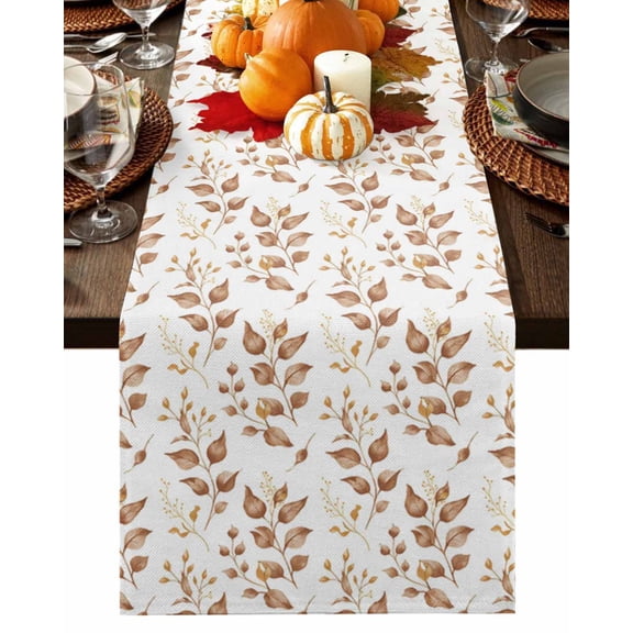 Fall Table Runner Thanksgiving Orange Leaves Table Runners Leaf Plant Cotton Linen Dresser Scarf Kitchen Dining Table Decor for Fall Holiday Party Decor 13x72 Inch