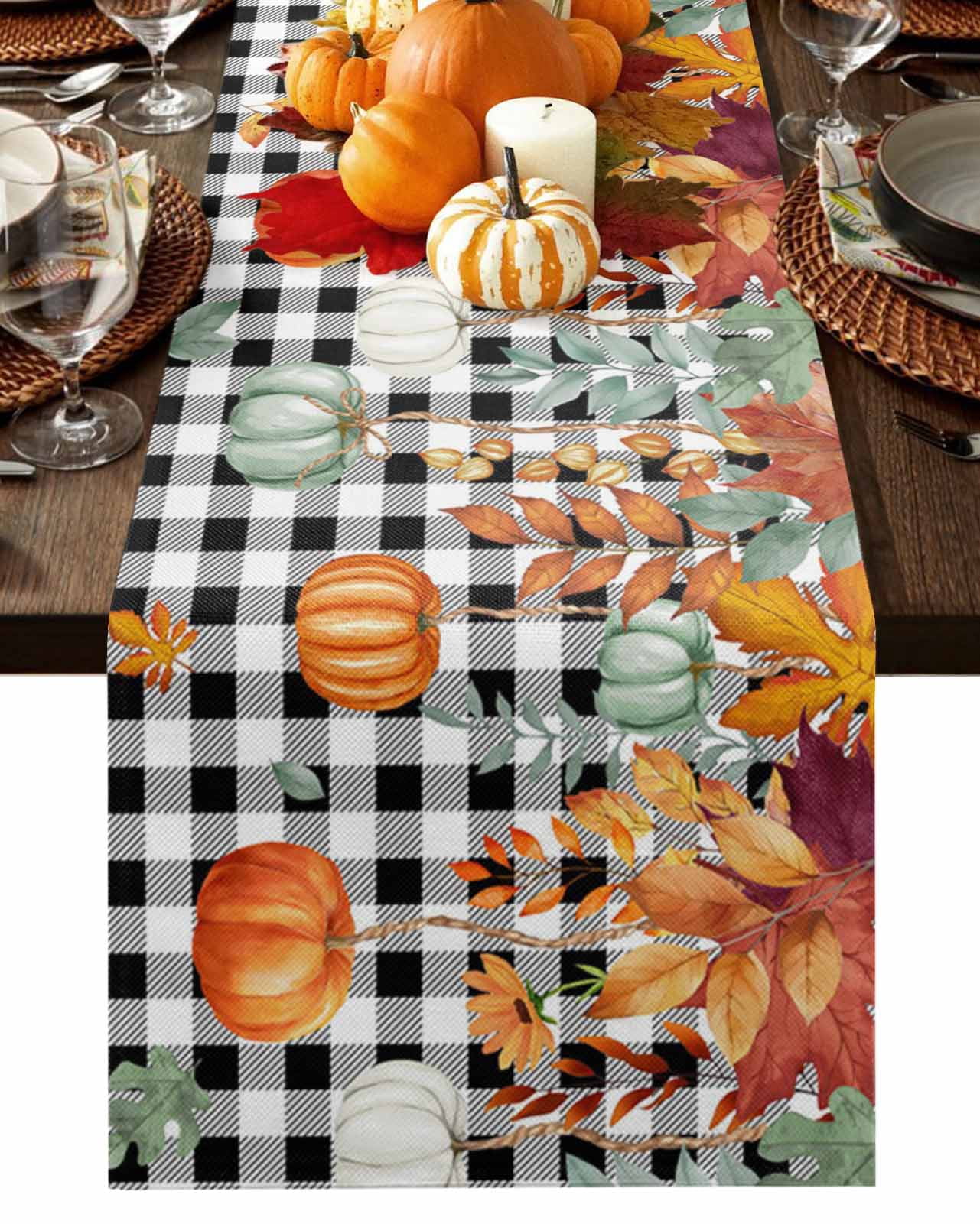 Fall Table Runner Thanksgiving Orange Pumpkin Table Runners Green ...