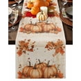 thumbnail image 1 of Fall Table Runner Thanksgiving Orange Pumpkin Table Runners Maple Leaves Linen Cotton Linen Dresser Scarf Kitchen Dining Table Decor for Fall Holiday Party Decor 13x36 Inch, 1 of 9