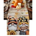 thumbnail image 1 of Fall Table Runner Thanksgiving Pumpkin Gnomes Table Runners Autumn Fallen Maple Leaves Wood Cotton Linen Dresser Scarf Kitchen Dining Table Decor for Fall Holiday Party Decor 13x72 Inch, 1 of 9