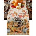 thumbnail image 1 of Fall Table Runner Thanksgiving Pumpkin Raccoon Table Runners Sunflower Maple Leaf Orange Plaid Linen Cotton Linen Dresser Scarf Kitchen Dining Table Decor for Fall Holiday Party Decor 13x72 Inch, 1 of 9