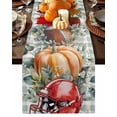 thumbnail image 1 of Fall Table Runner Thanksgiving Pumpkin Rugby Helmet Table Runners Green Eucalyptus Leaves Plaid Cotton Linen Dresser Scarf Kitchen Dining Table Decor for Fall Holiday Party Decor 13x90 Inch, 1 of 9