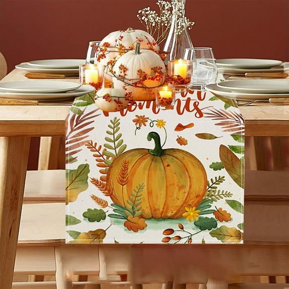 Fall Table Runner, Thanksgiving Pumpkin and Maple Leaf Polyester Decor for Dining Table, Kitchen, and Holiday Party,B