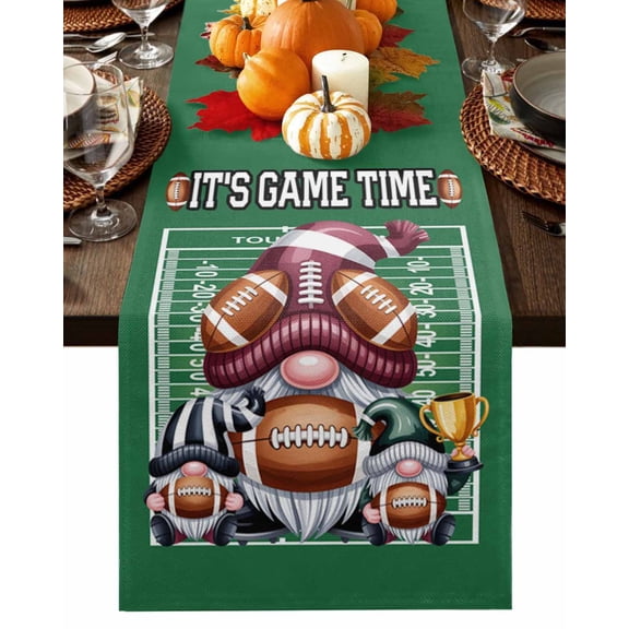 Fall Table Runner Thanksgiving Rugby Gnome Table Runners Game Time Sports Cotton Linen Dresser Scarf Kitchen Dining Table Decor for Fall Holiday Party Decor 13x36 Inch