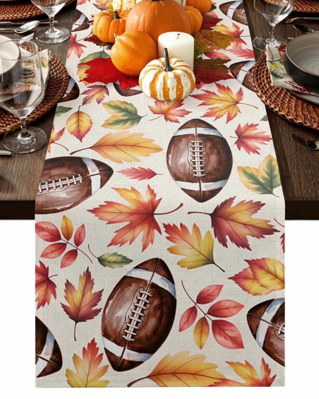Fall Table Runner Thanksgiving Rugby Maple Leaf Table Runners Red ...