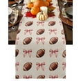 thumbnail image 1 of Fall Table Runner Thanksgiving Rugby Table Runners Pink Bow Tie Football Cotton Linen Dresser Scarf Kitchen Dining Table Decor for Fall Holiday Party Decor 13x90 Inch, 1 of 9