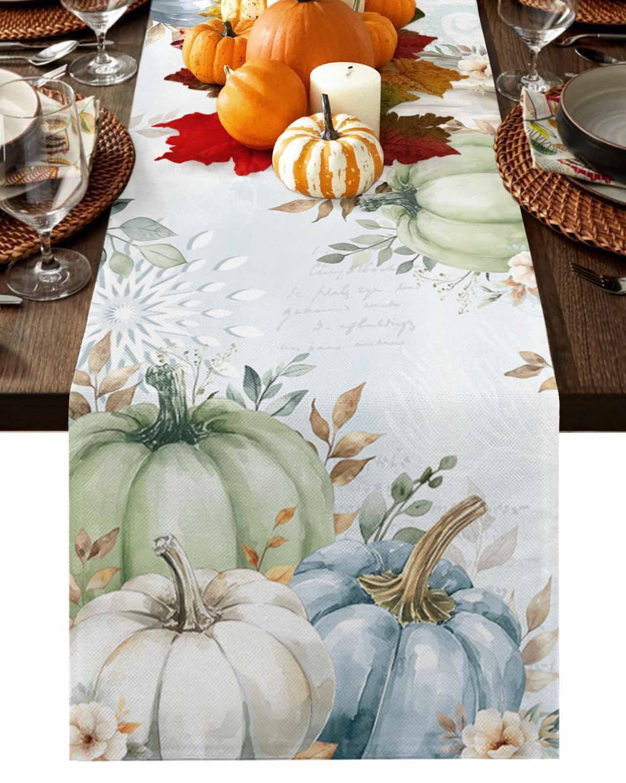 Fall Table Runner Thanksgiving Sage Green Blue Pumpkin Table Runners ...