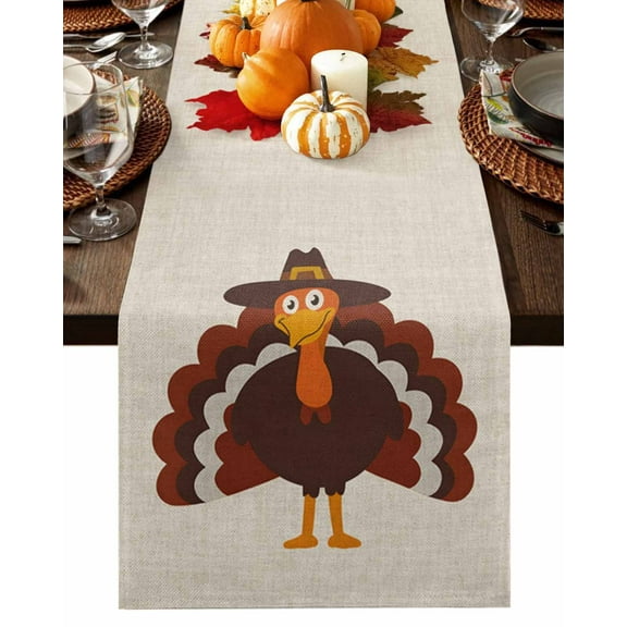 Fall Table Runner Thanksgiving Turkey Give Thanks Table Runners Linen Cotton Linen Dresser Scarf Kitchen Dining Table Decor for Fall Holiday Party Decor 13x72 Inch