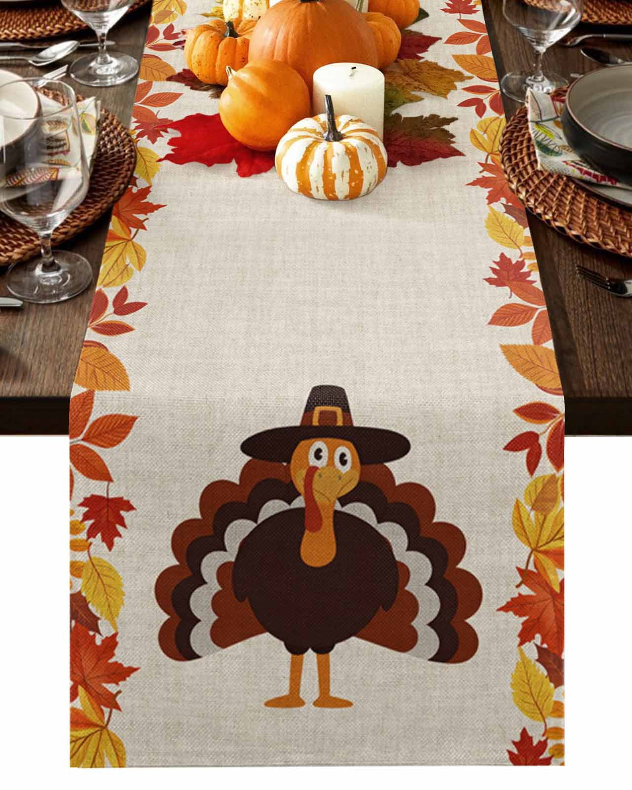Fall Table Runner Thanksgiving Turkey Table Runners Autumn Maple Leaf ...